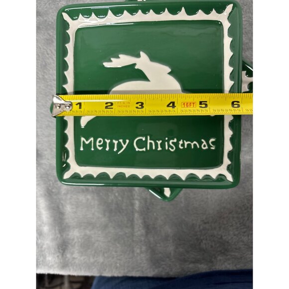 Ceramic Green Square Dessert Plate Reindeer Merry Christmas Holiday Rudolph - 6 - Picture 5 of 5